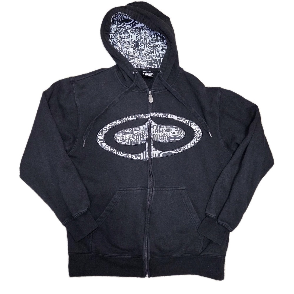 SRH Zip Up Hoodie Medium Black Graphic Logo Y2K Skater‎ Grunge Emo Streetwear